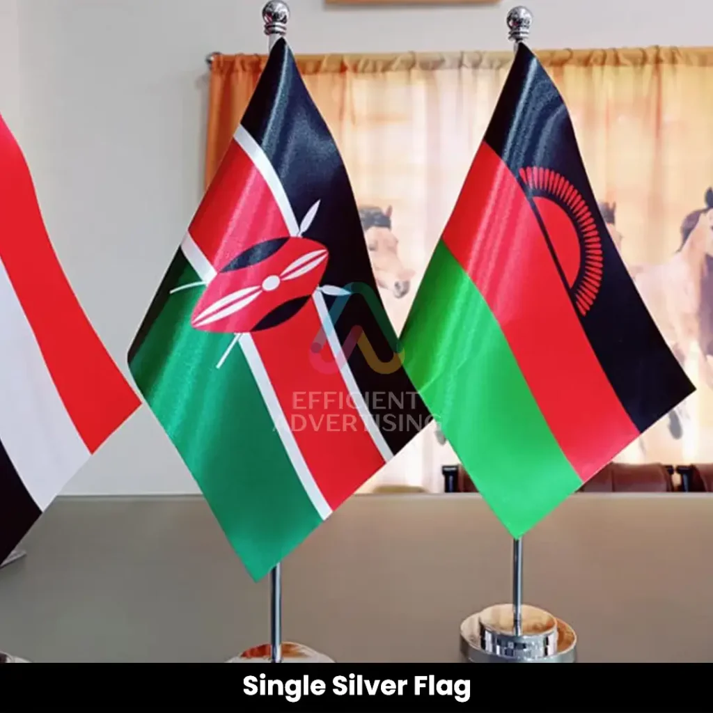 Single Silver Table Flag — Efficient Advertising Dubai