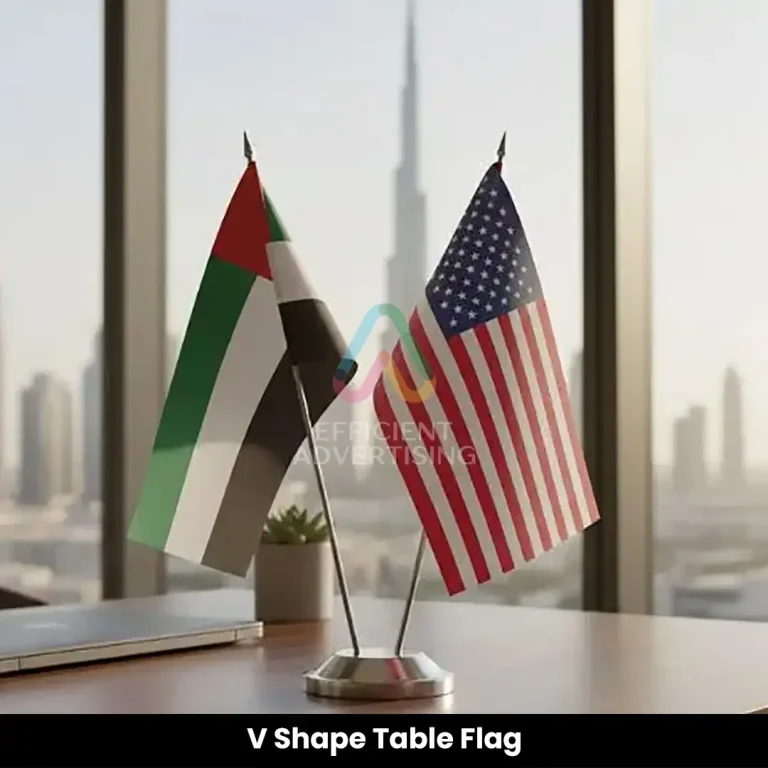 V Shape Table Flag Dubai