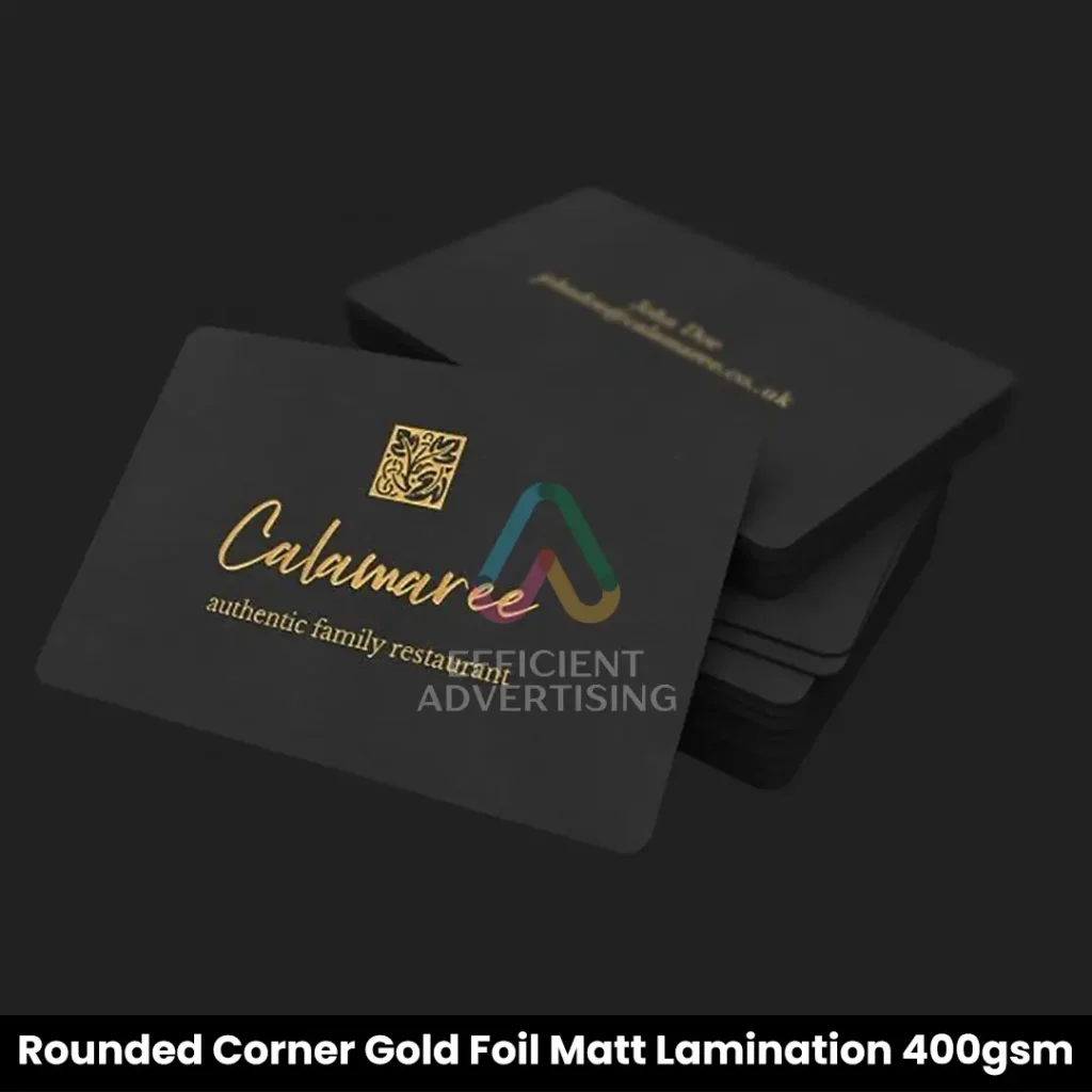 Rounded Corner Gold Foil Matt Lamination 400gsm — Efficient Advertising Dubai
