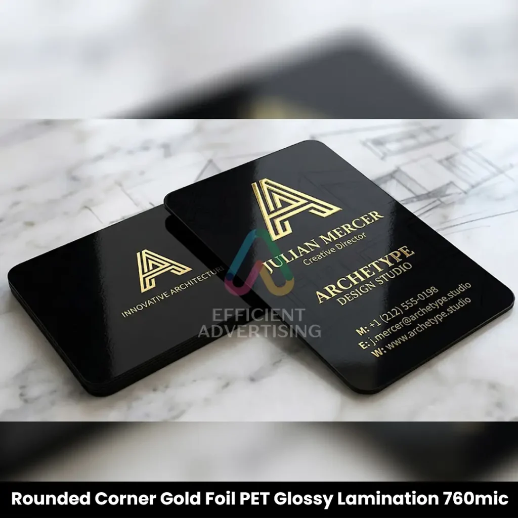 Rounded Corner Gold Foil PET Glossy Lamination 760mic — Efficient Advertising Dubai