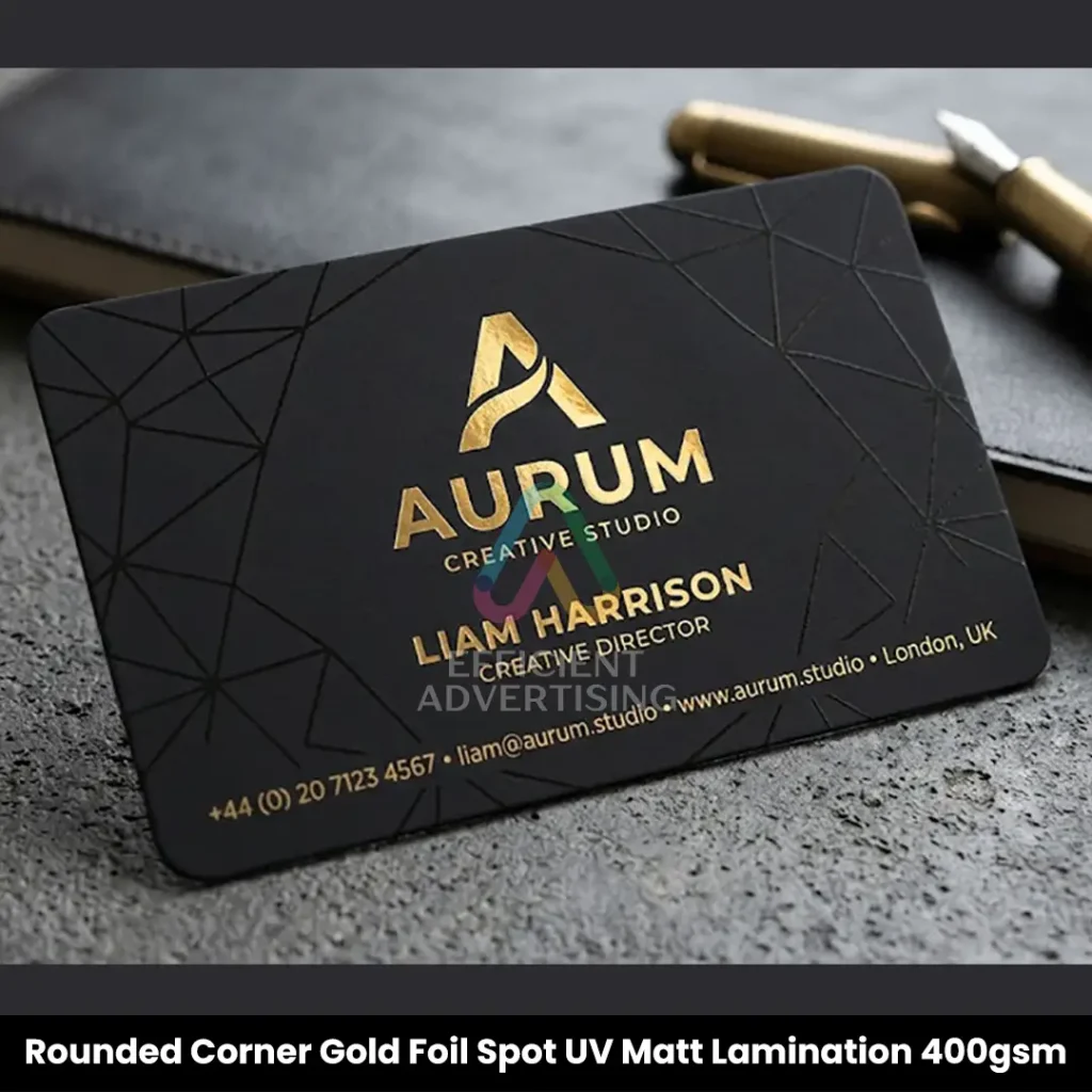 Rounded Corner Gold Foil Spot UV Matt Lamination 400gsm — Efficient Advertising Dubai